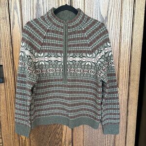 Vintage Woolrich Lambswool Fair Isle Nordic Half Zip Sweater Sage Heather Medium